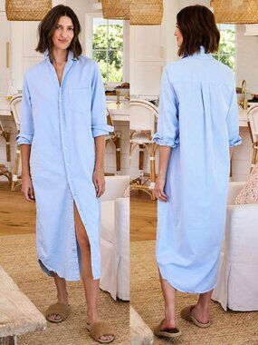 Frank & Eileen Rory Dress Glacier Blue Famous Denim Maxi Shirtdress Size M